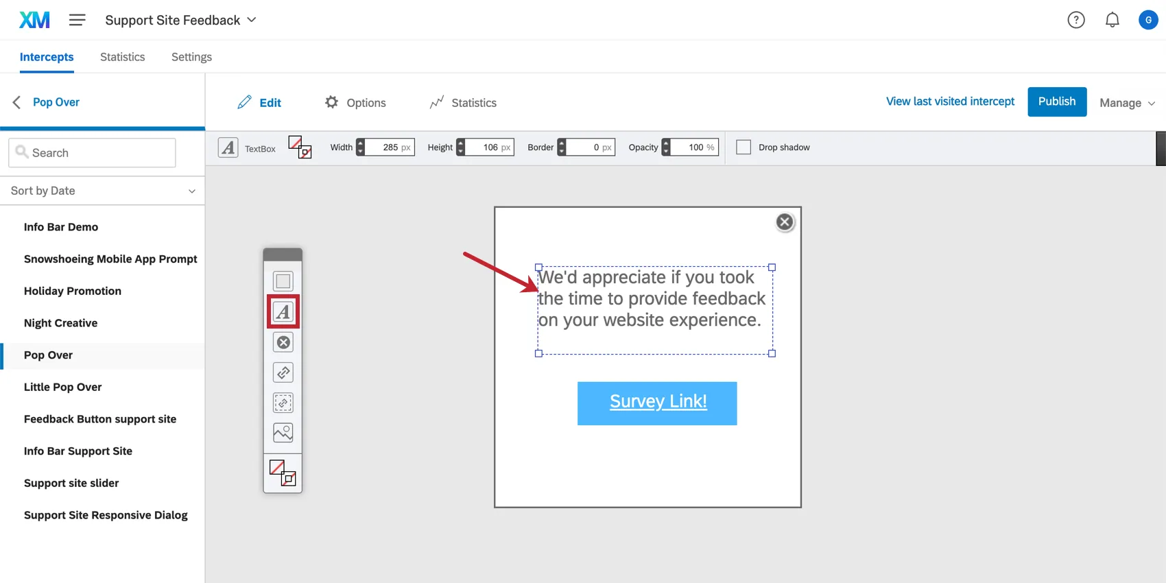 Text box option in the creative