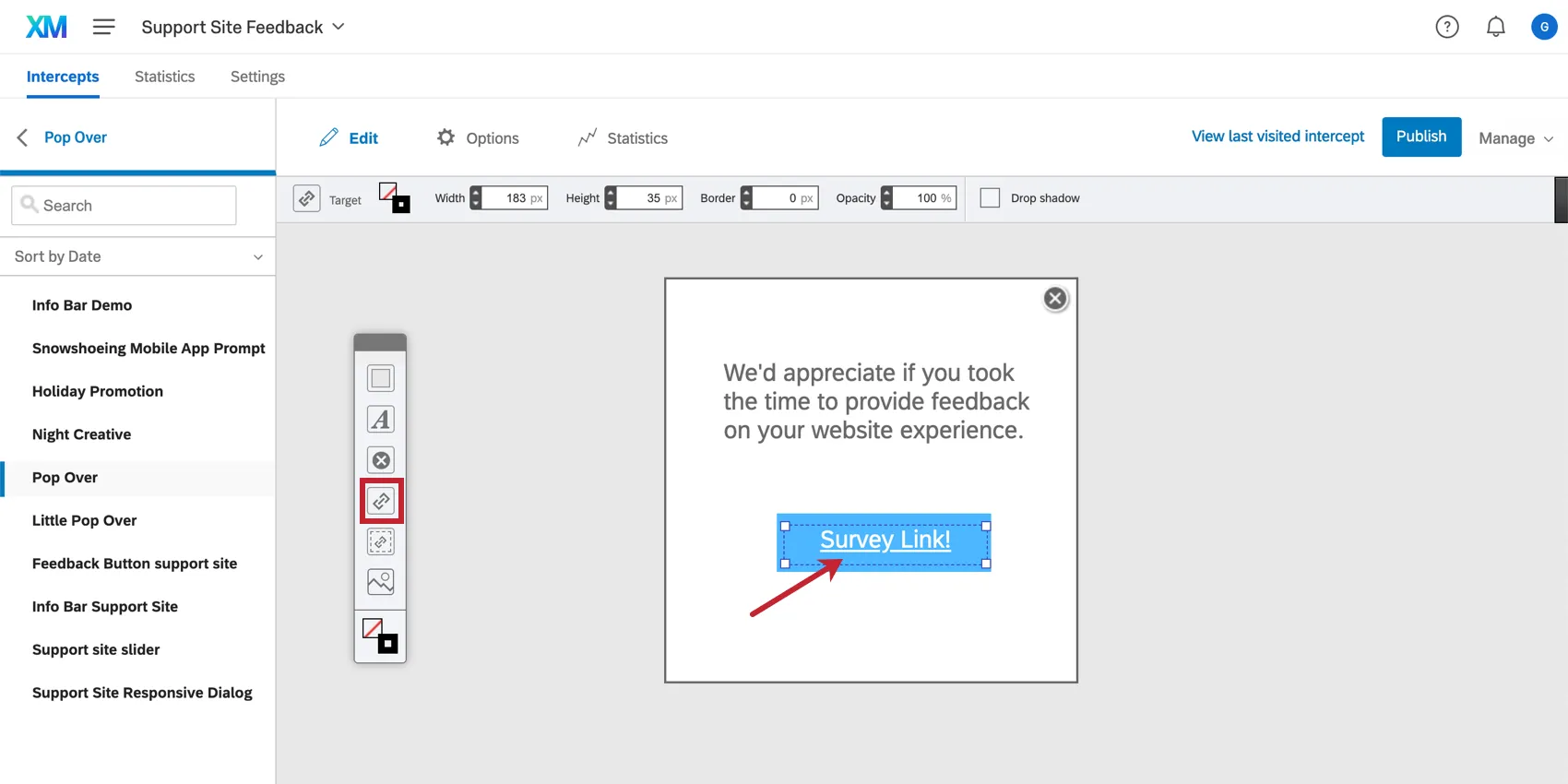 Adding a survey link to your creative
