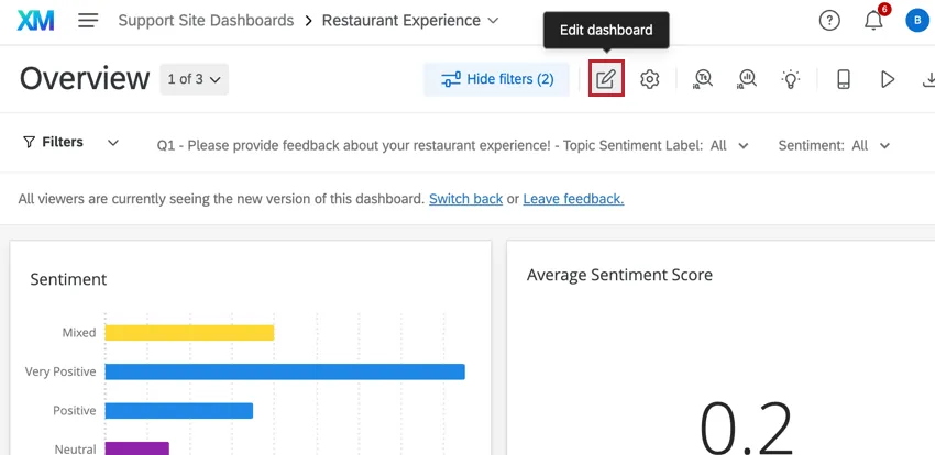 the edit dashboard button at the top of the dashboard