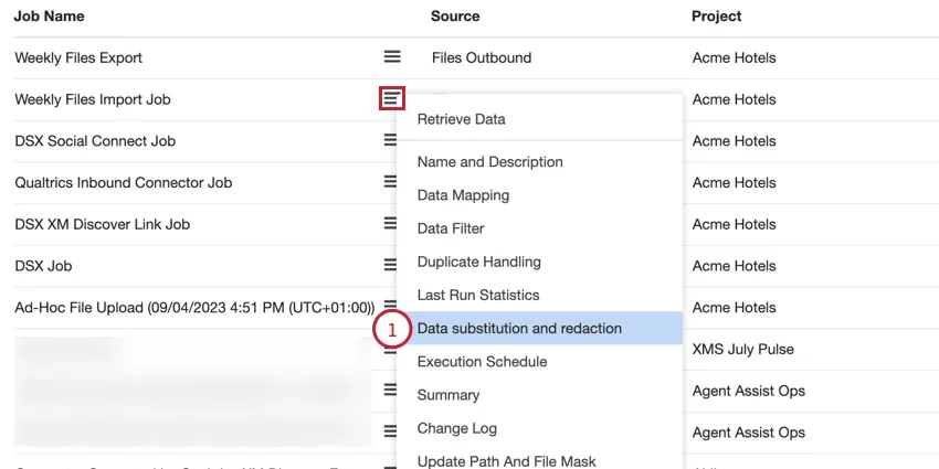 Auswahl von Datensubstitution und Unkenntlichmachung aus dem Menü „Joboptionen“