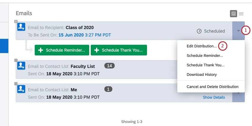 Menu suspenso Distribuição. A primeira opção é editar distribuição