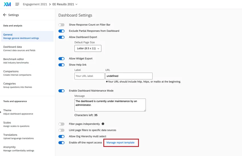 clicking manage report template to access the existing template