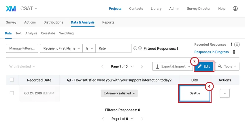 Blue edit button in right; below that, field you want to edit