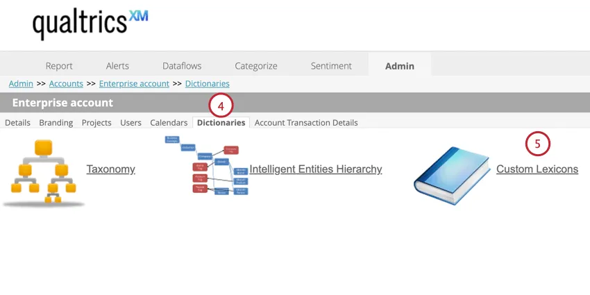 selecting lexicons in the dictionaries section