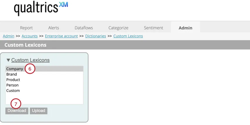 choosing a lexicon category and clicking download