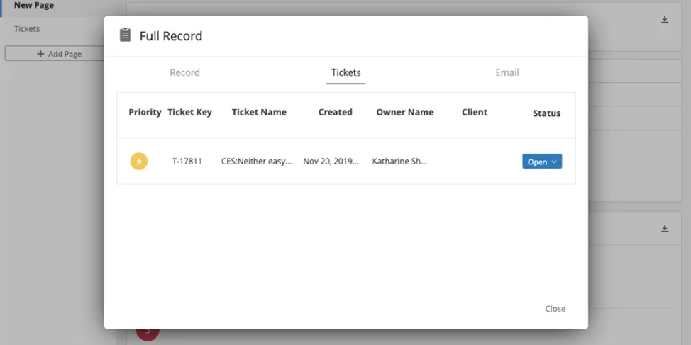 the tickets tab lists the tickets