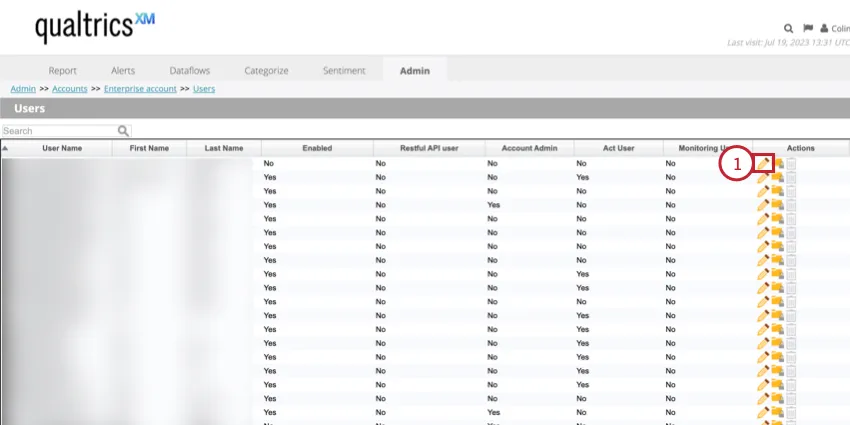 clicking Edit next to a user