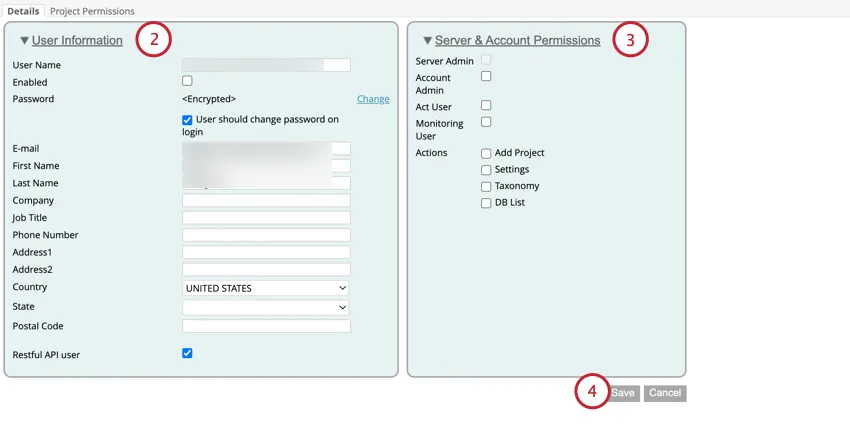 adjusting the user information and permissions