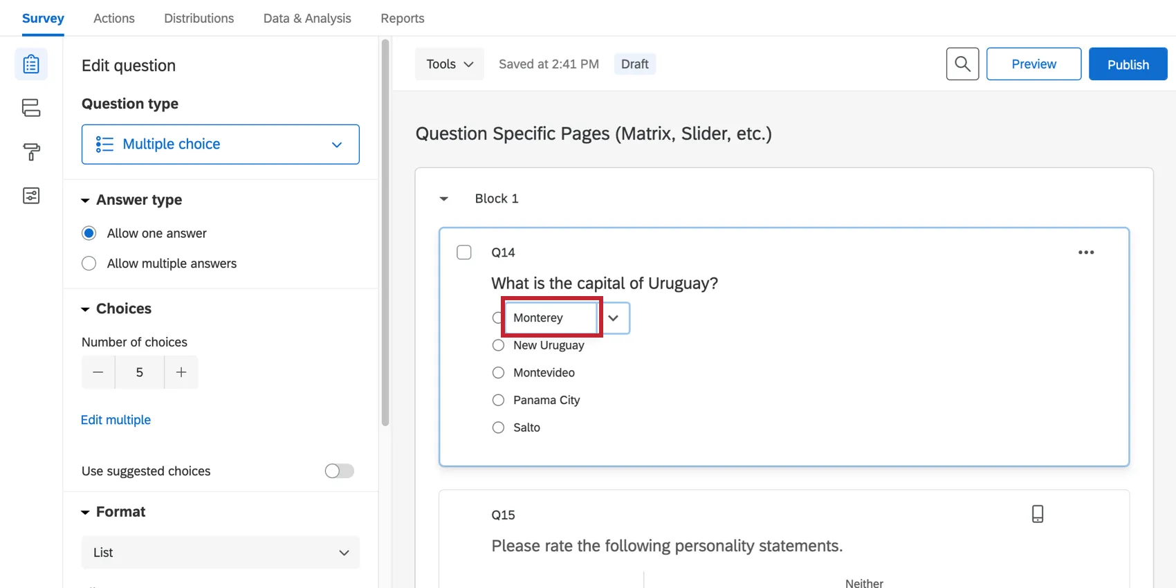 Bearbeiten einer Antwortmöglichkeit