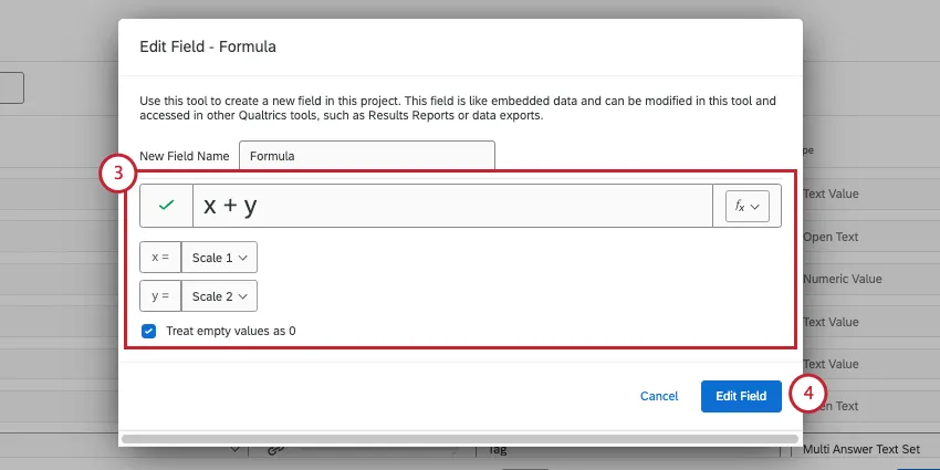 nuova finestra in cui è possibile modificare lesatta impostazione di una formula
