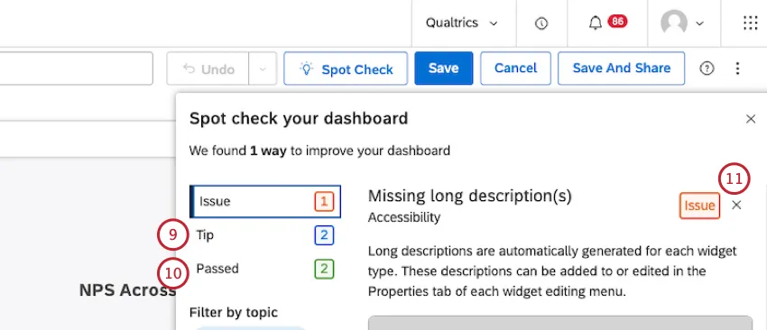 tip and passed in the left sidebar of the spot check window