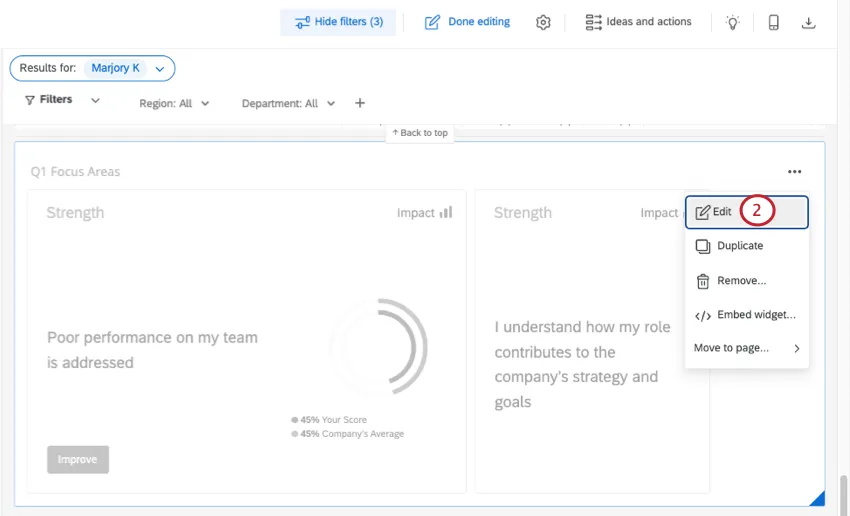 Modifier le widget des domaines clés.