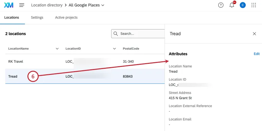 la visualisation des informations de localisation dans le panel de droite
