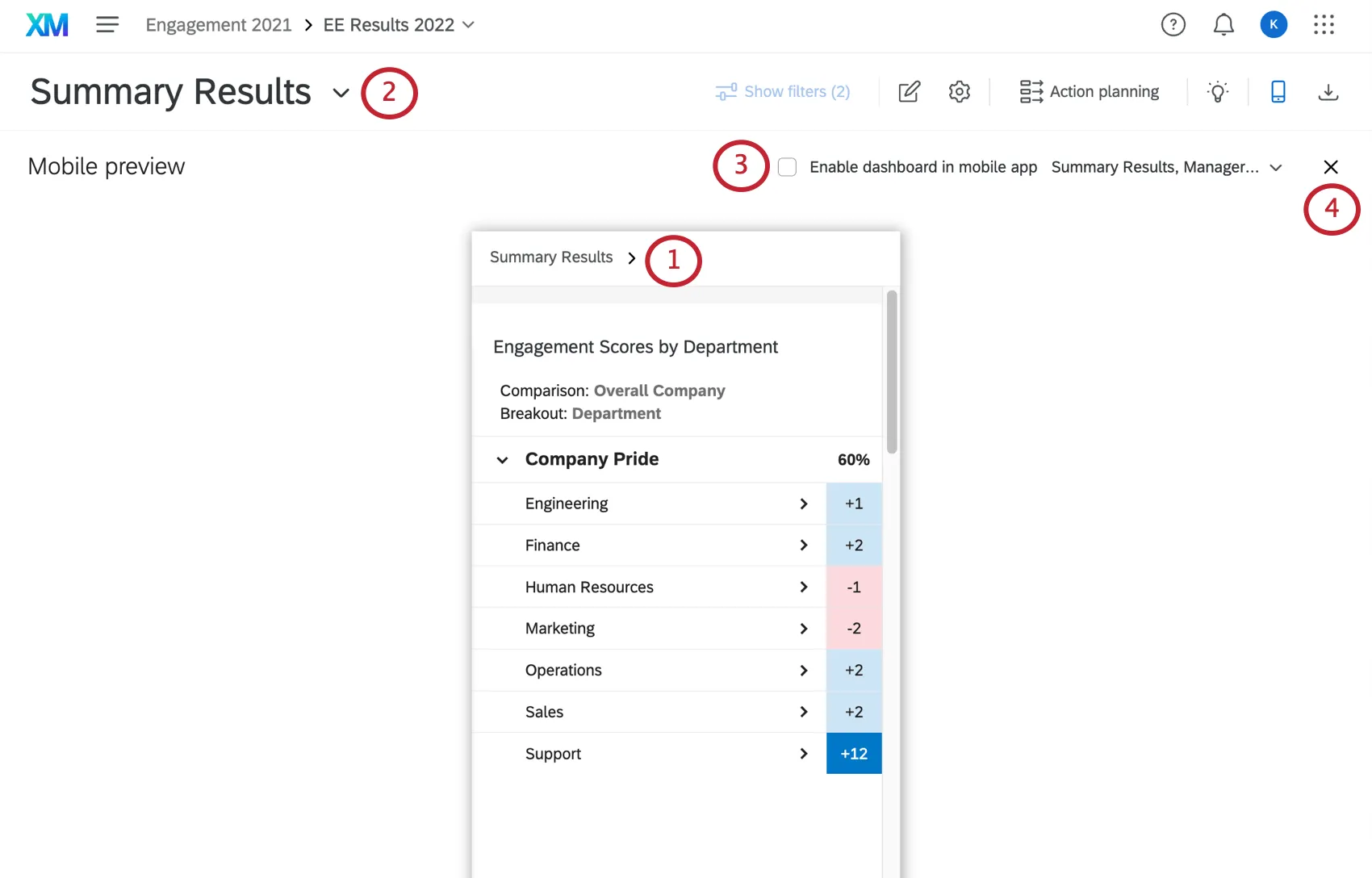 the mobile preview view