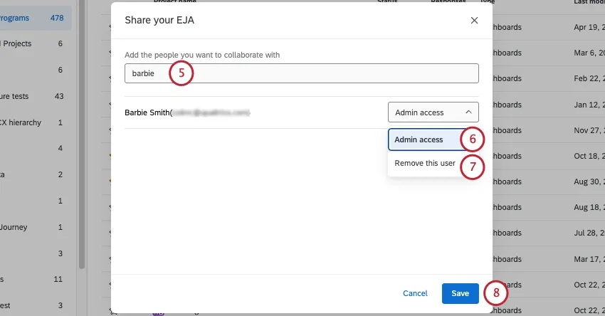 new window where you search and add collaborators