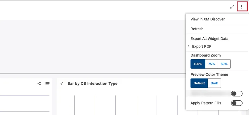 You can open the options menu to access the available options for the dashboard