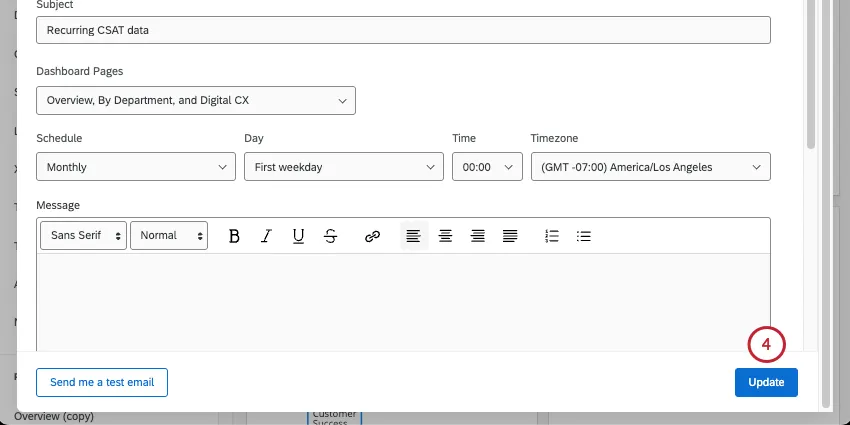 botão de atualização na parte inferior do editor de e-mail