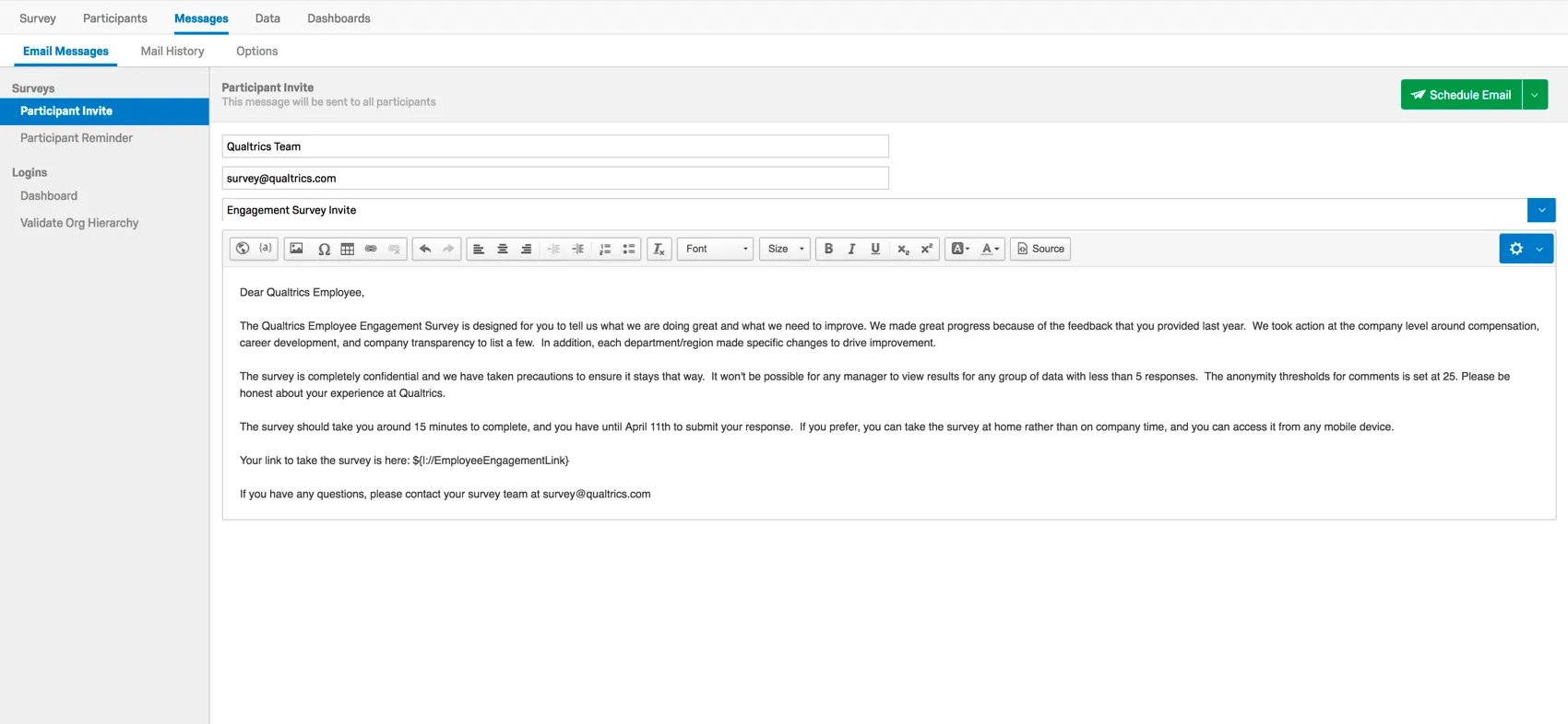 Abschnitt E-Mail-Nachrichten auf der Seite Nachrichten