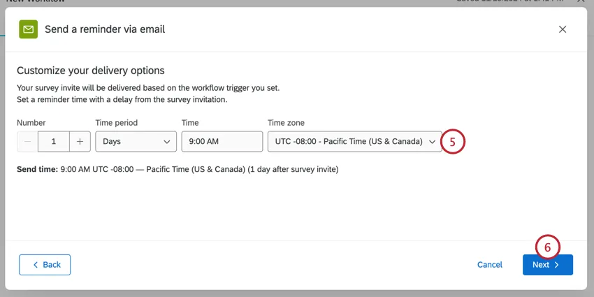 choosing when the reminder should send