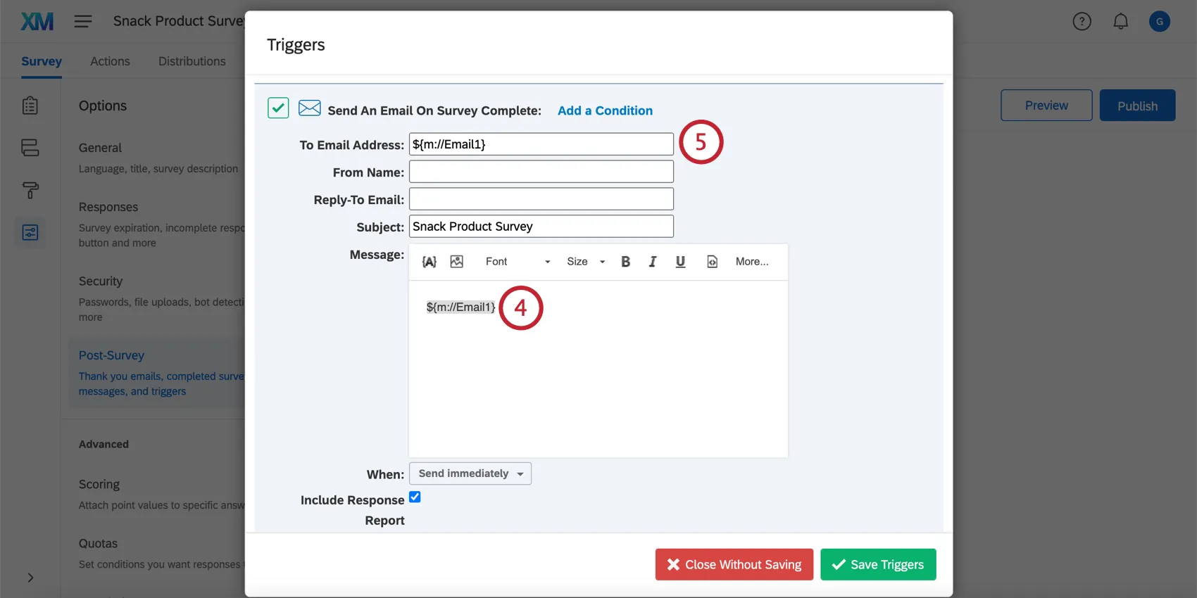Copying the piped text that is generated and pasting into the email field of the email trigger