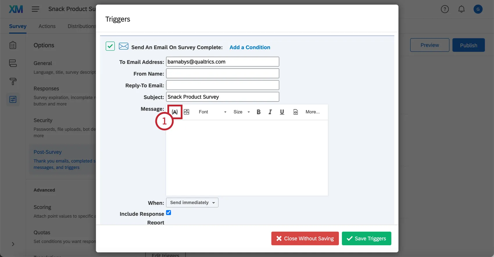 The piped text icon at the top of the message