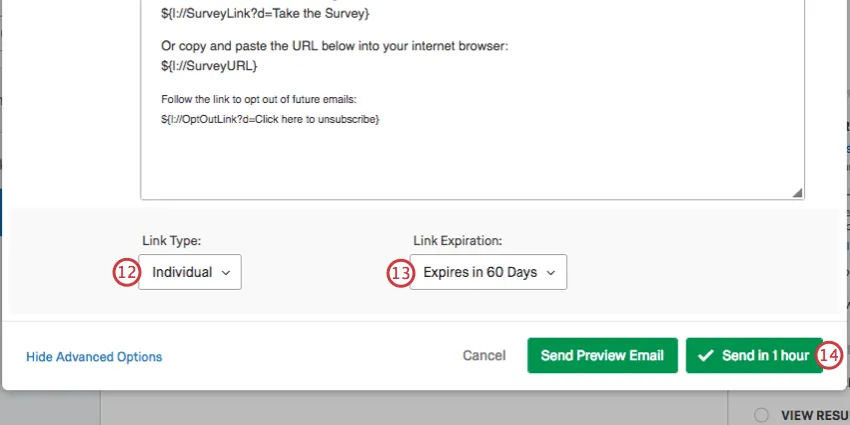 Advanced options menu with Link Type and Link Expiration