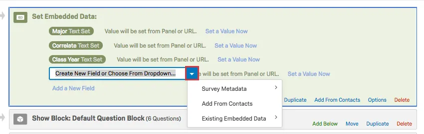 Blue dropdown on Embedded Data name
