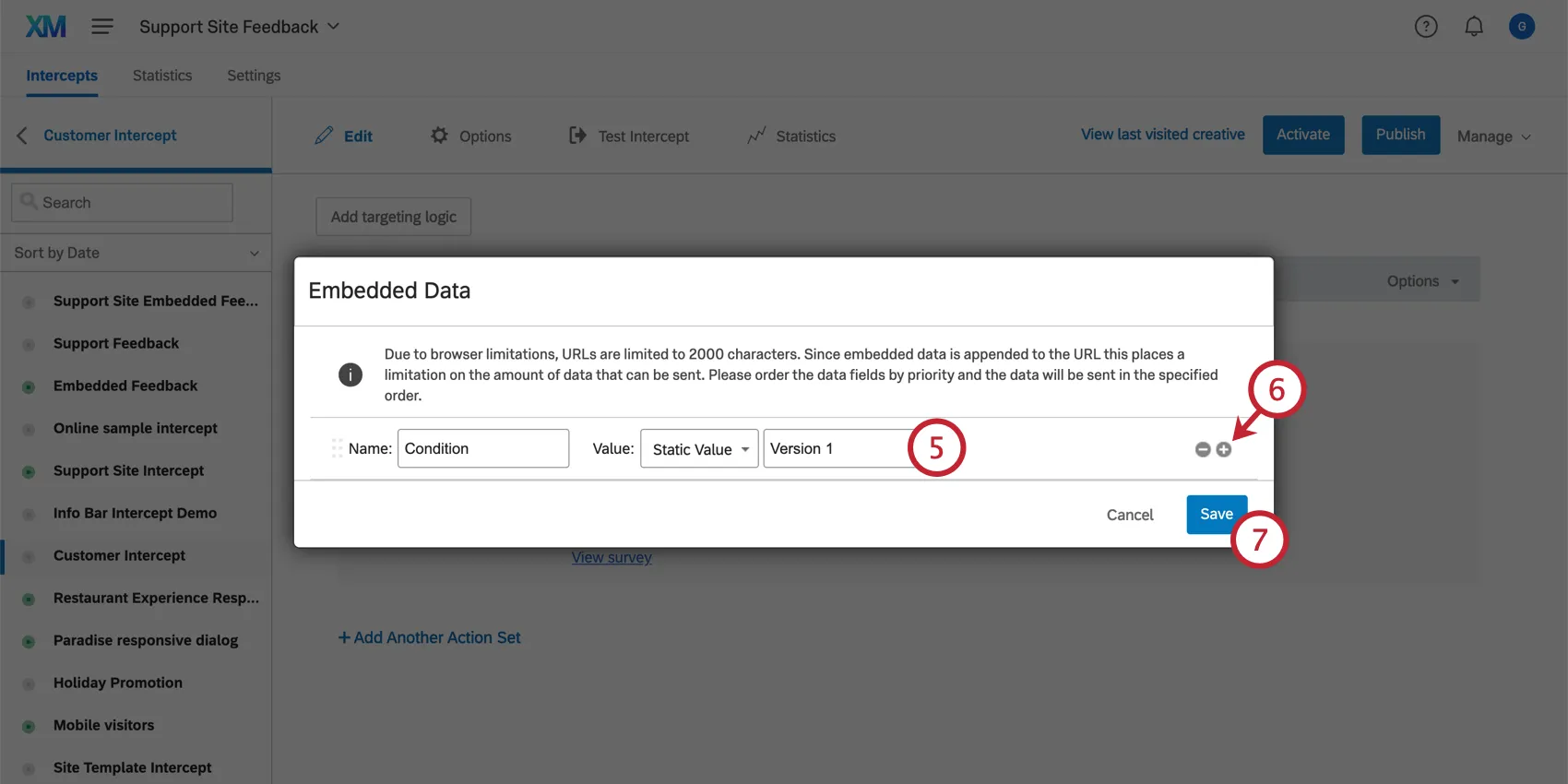Entering a value for the embedded data element