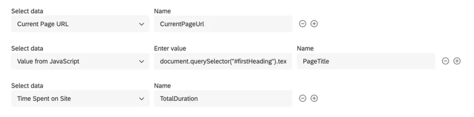 Example embedded data described below
