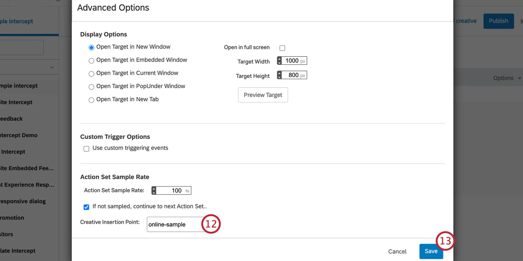 Especificar o ID HTML nas opções avançadas