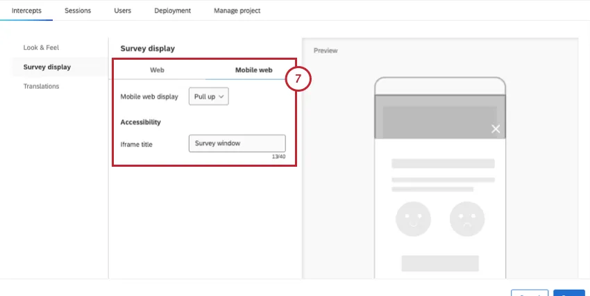 mobile settings for a feedback button