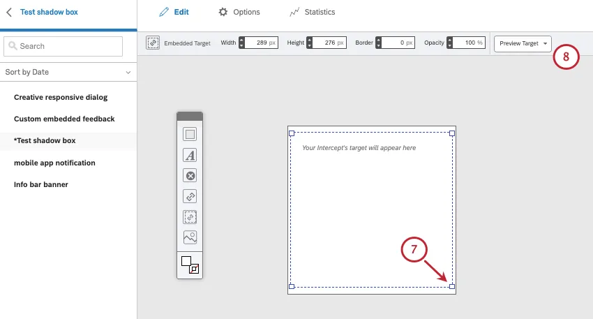 resizing embedded target