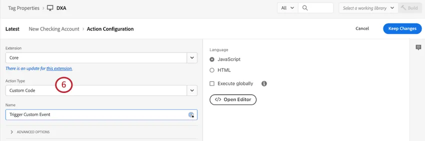 creando una acción de código personalizada