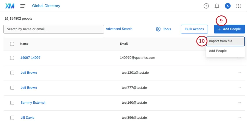 clicking add people then import from file