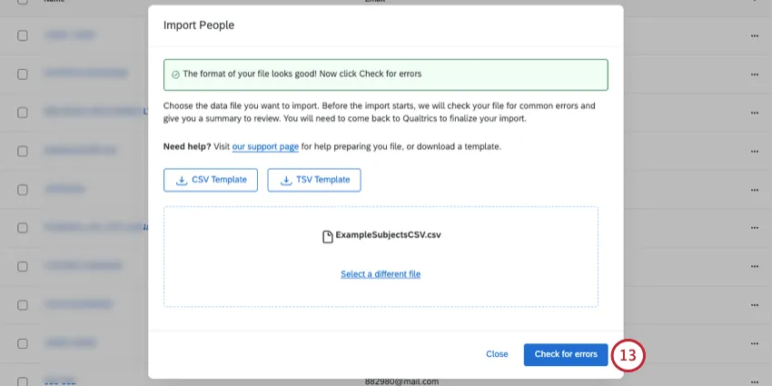 the import screen with the green message that your file has no errors
