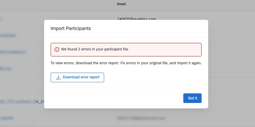 Red error warning message. Link to download errors