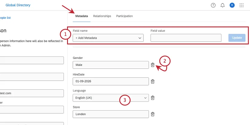 area to add new metadata along the top of the page