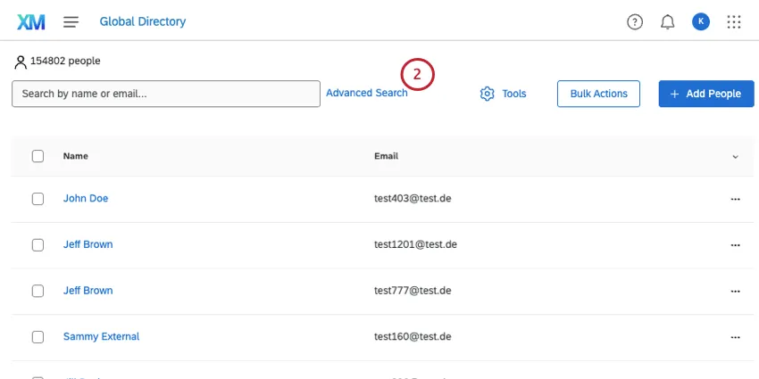clicking the advanced search in employee directory