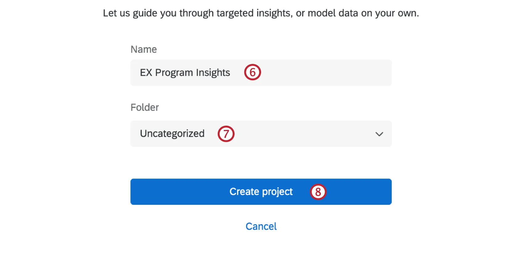 Benennen und Erstellen eines Projekts für Employee Journey Analytics