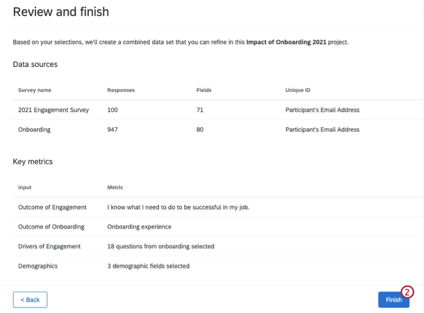 reviewing information before generating the dataset
