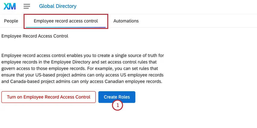 Haga clic en crear rol en la pestaña de control de acceso de registros de empleado