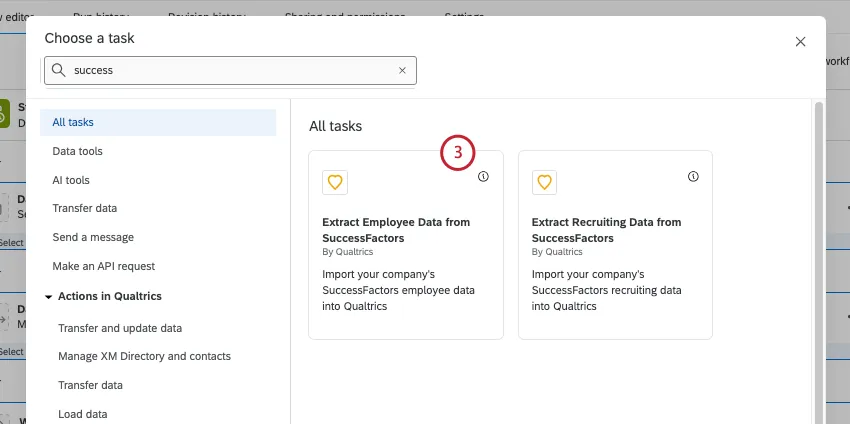 sélection de la tâche dextraction de données de successfactors