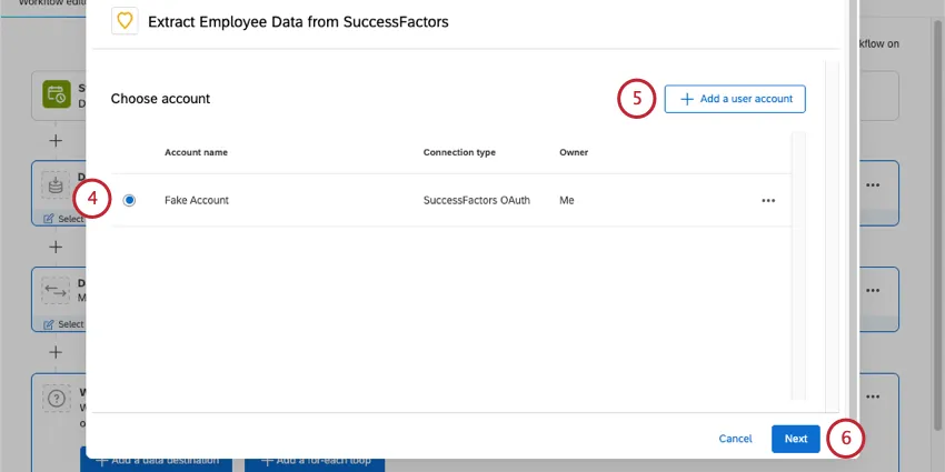 choosing an account to use, or clicking add user account
