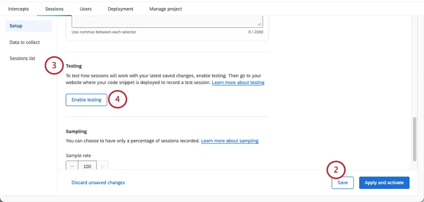 Sección para probar la repetición de la sesión