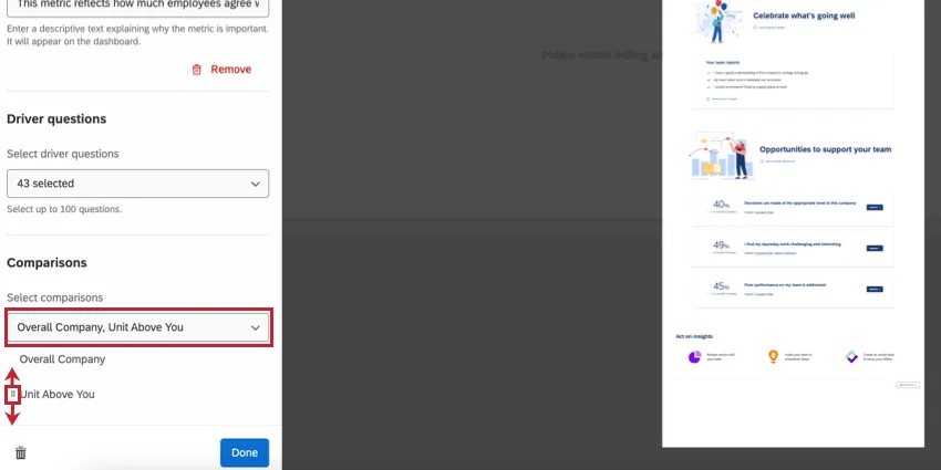 the comparisons dropdown for adding comparisons
