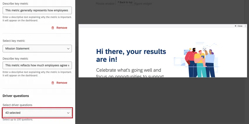 o menu suspenso para adicionar perguntas sobre o motorista