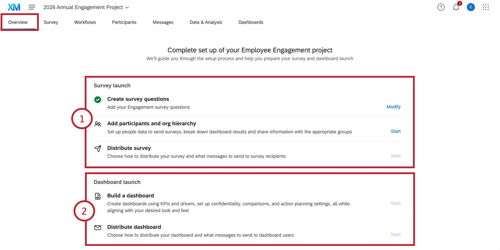 A guia Visão geral em um projeto do Engagement