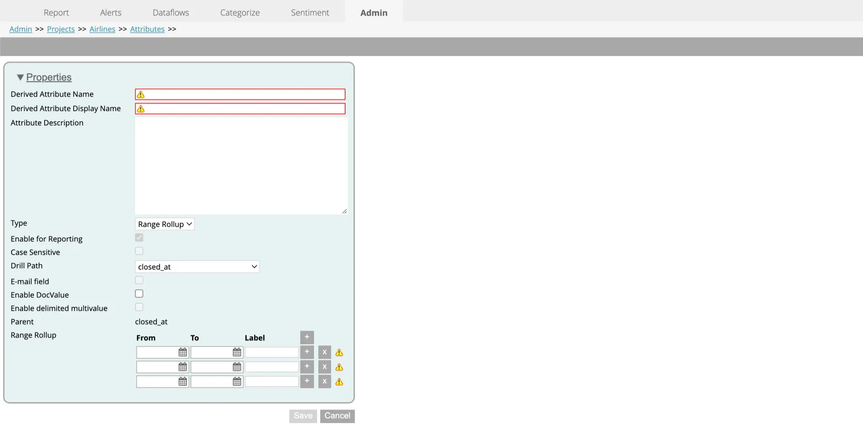 the derived attributes window