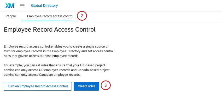 clicking create role in the employee record access control tab