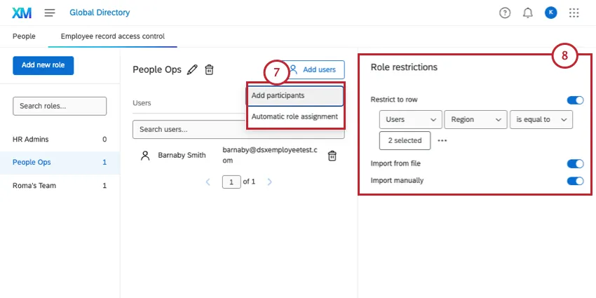 adding users to a role and choosing their access